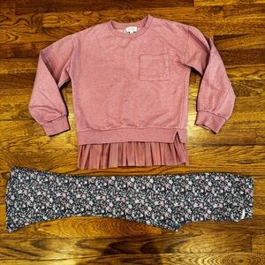 Jessica Simpson Mauve Top and Floral Flare Pant Leggings Set - GC - Size 7/8